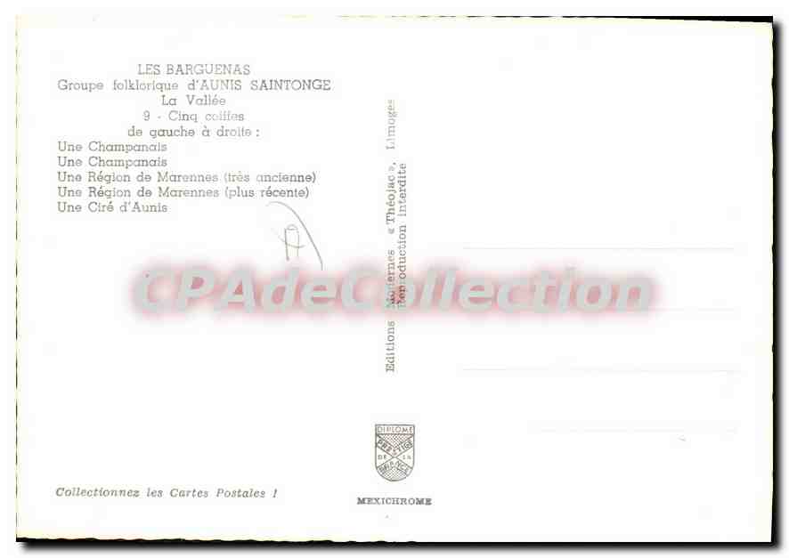 CPSM Les Barguenas Groupe folklorique D'Aunis Saintonge La Vallee 5 coiffes — Rückseite