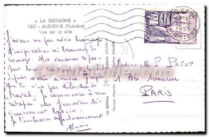 CPA Audierne Vue Sur La Ville — Verso