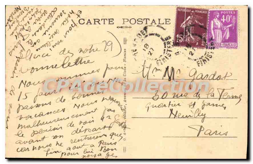 CPA Benodet L'Odet Et Les Terrasses Du Grand Hotel — Verso