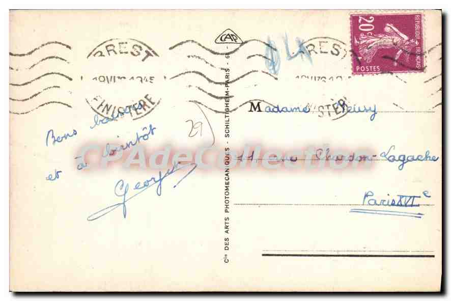 CPA Brest La Rue de Slam Et La Prefecture Maritime — Rückseite