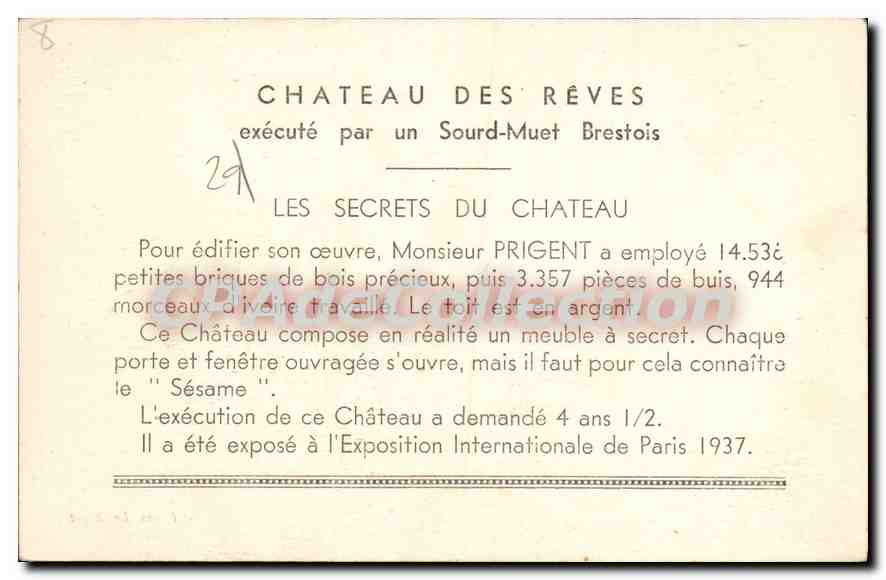 CPA Les Secrets Du Château des rêves Prigent sourd muet 1937 — Rückseite