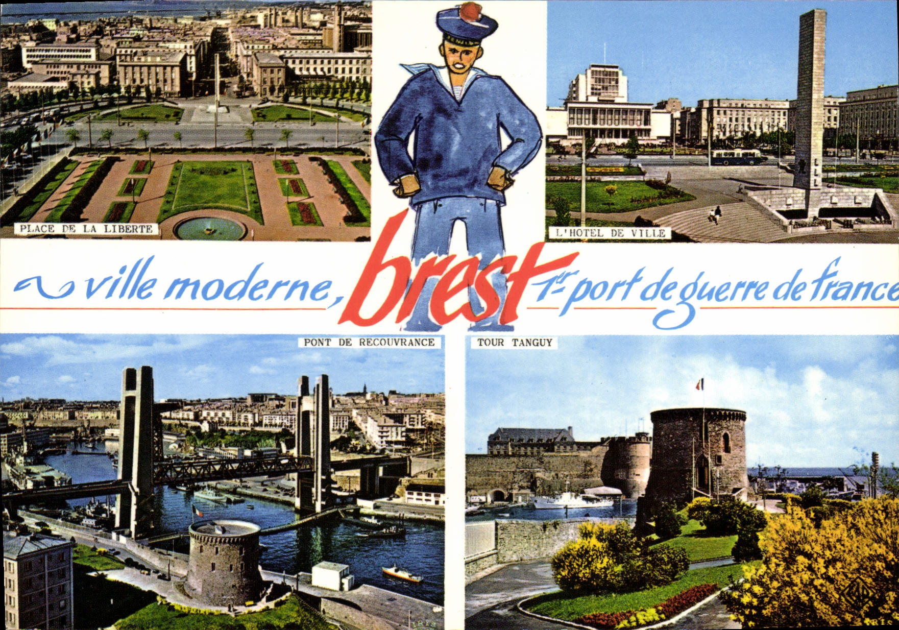 CPSM Brest place de la liberté hotel de ville pont de recouvrance tour tanguy