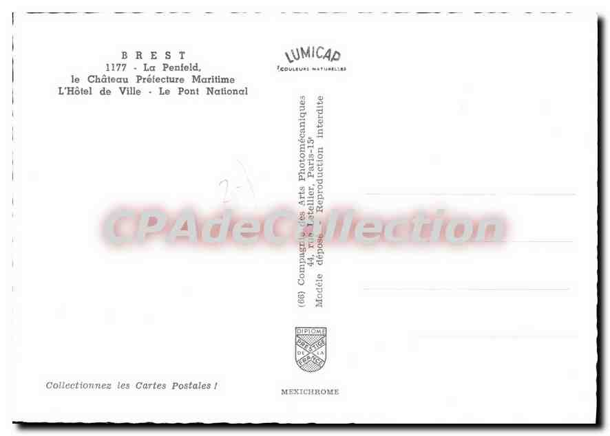 CPSM Brest La Penfeld Chateau Prefecture Maritime hotel de ville — Verso