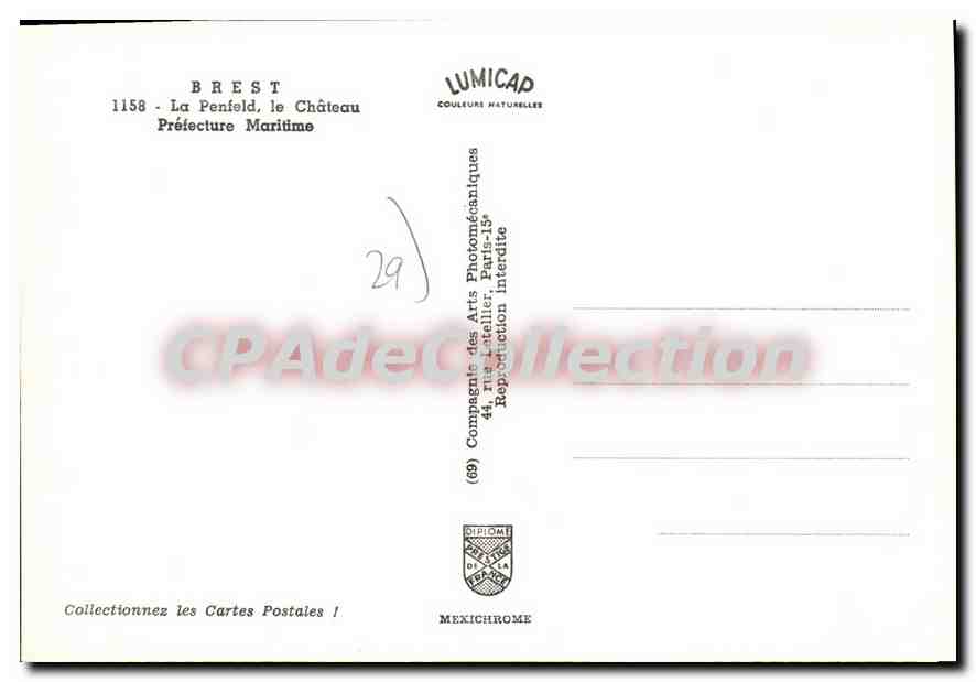 CPSM Brest La Penfeld Le Chateau Prefecture Maritime — Verso