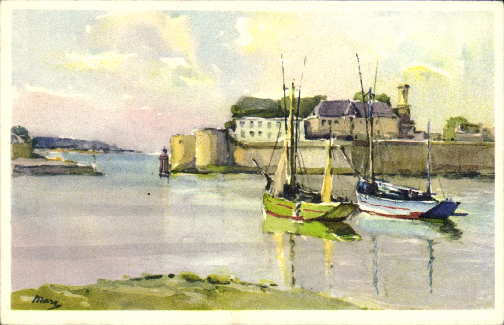 CPA Concarneau aquarelle peinture
