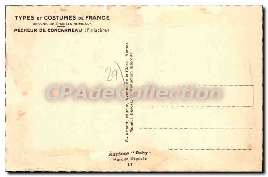CPA Concarneau Pecheur Charles Homualk — Rückseite