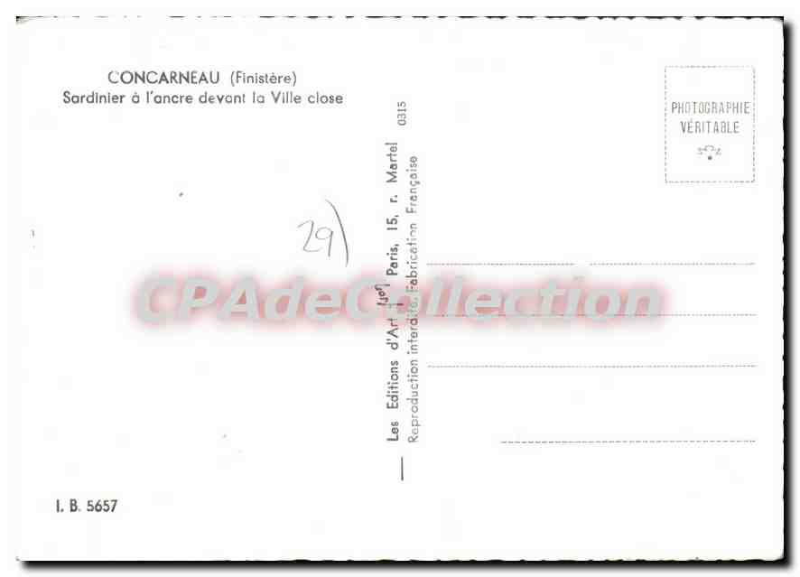 CPSM Concarneau Sardinier A I'Ancre Devant La Ville Close — Rückseite