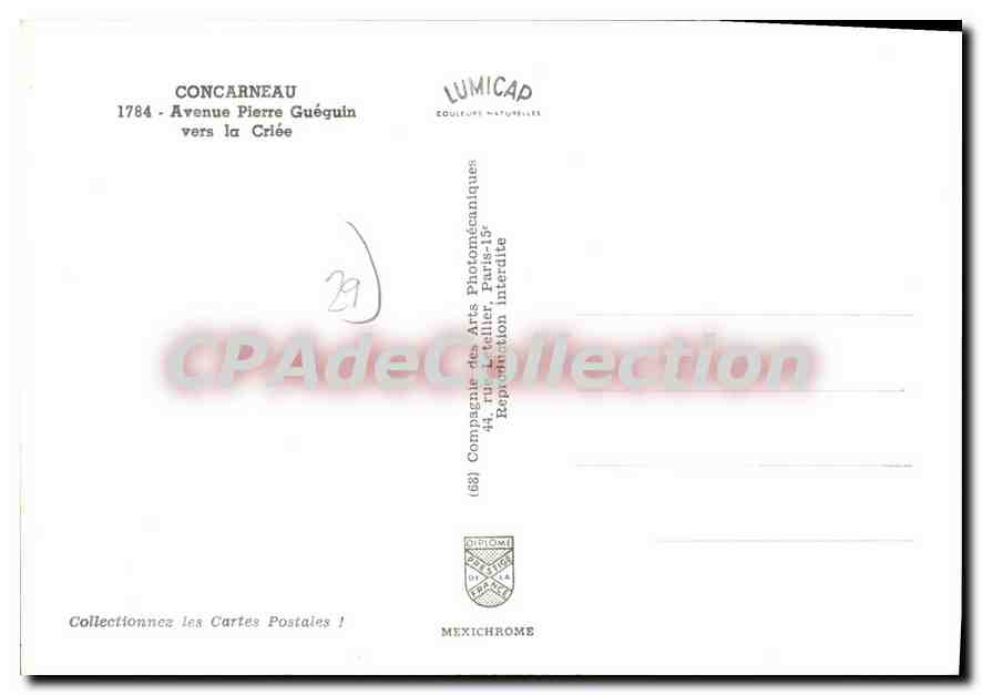 CPSM Concarneau Avenue Pierre Gueguin Vers La Criee — Verso