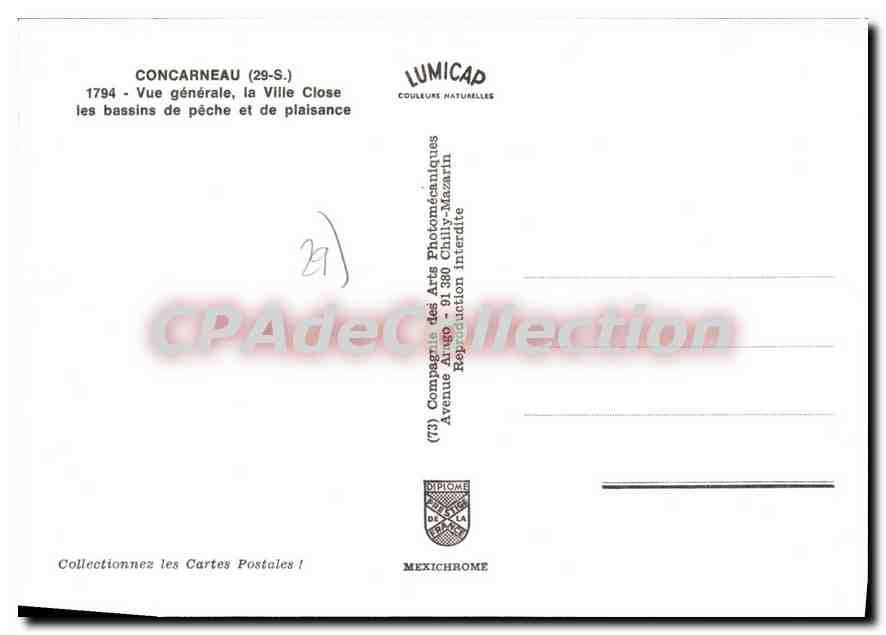 CPSM Concarneau Vue Generale La Ville Close — Verso
