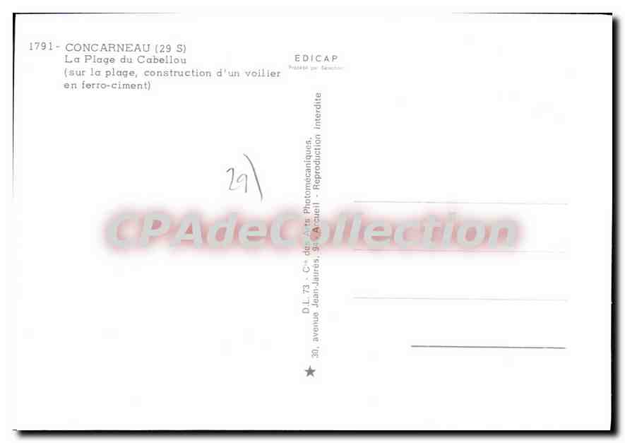 CPSM Concarneau La Plage Du Cabellou contruction d'un voilier en ferro-ciment — Rückseite