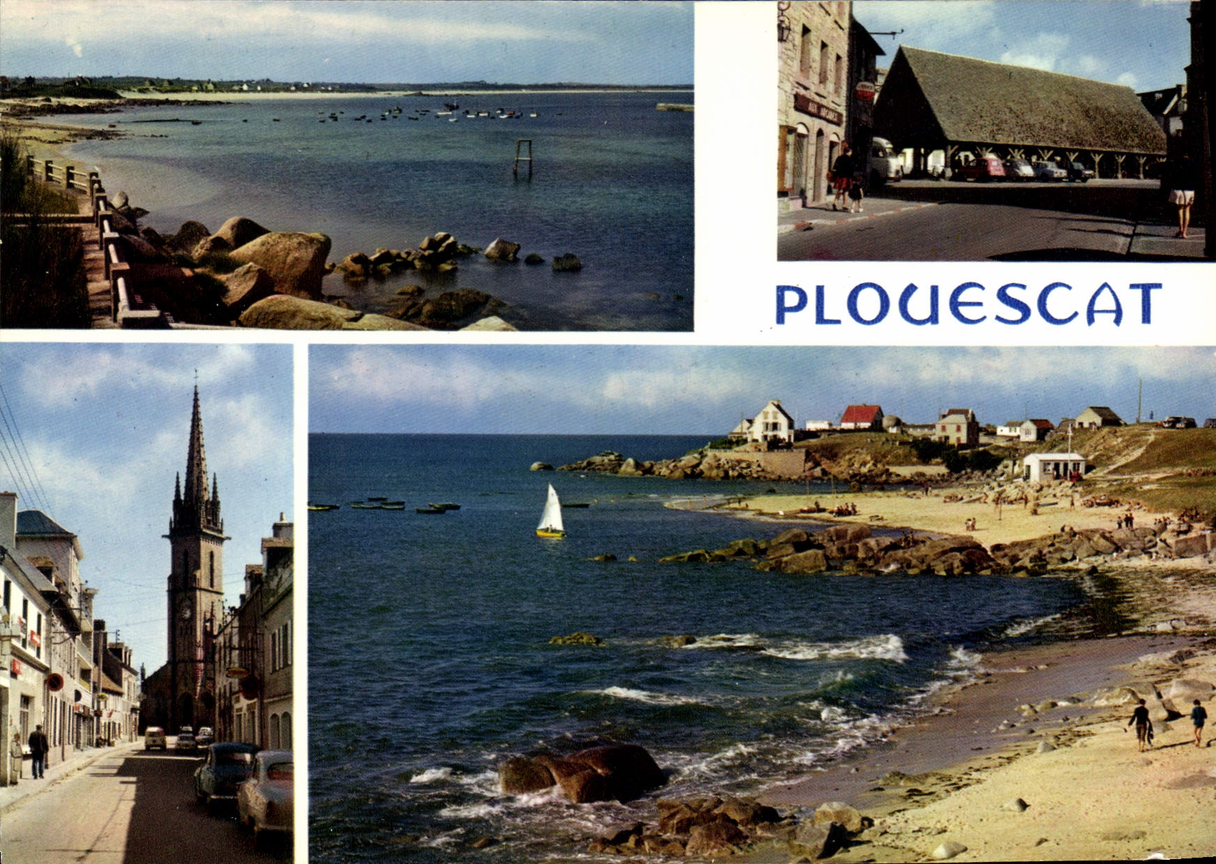 CPSM Plouescat L'Eglise Les Halles Et Les Plages