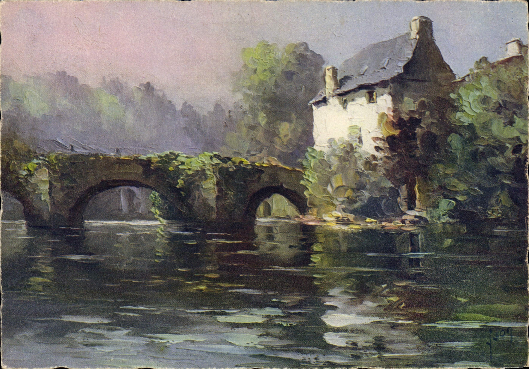 CPSM Quimperle Le Pont Fleuri aquarelle peinture