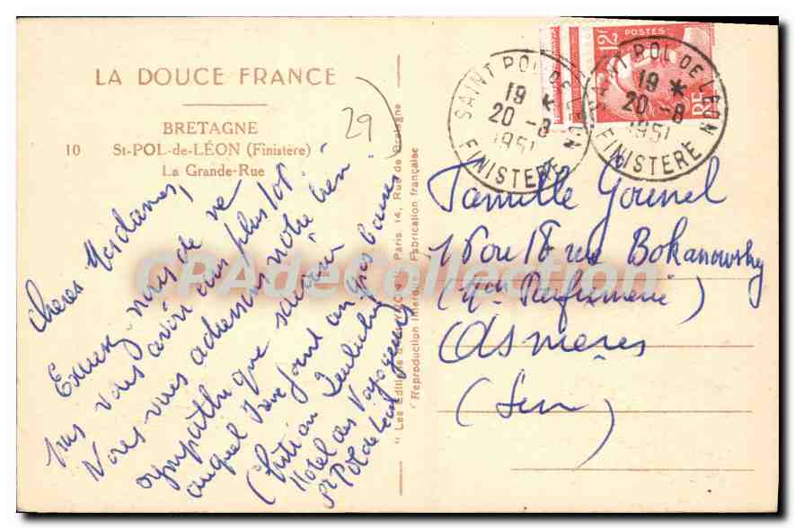 CPA Bretagne St Pol De Leon La Grande Rue — Rückseite