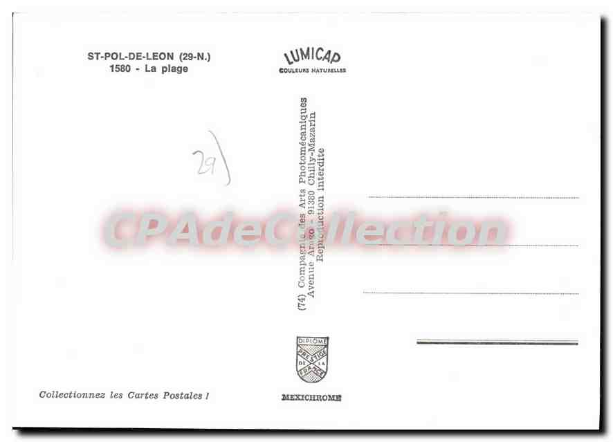 CPSM St Pol De Leon La Plage — Rückseite