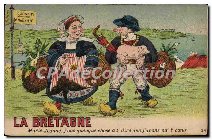 CPA La Bretagne Marie Jeanne J'Ons Queuque Chose à te dire que javons su'l' cœur