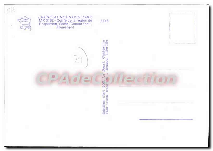 CPSM La Bretagne En Couleurs Coiffe De La Region De Rosporden Scaer Fouesnant Concarneau — Rückseite
