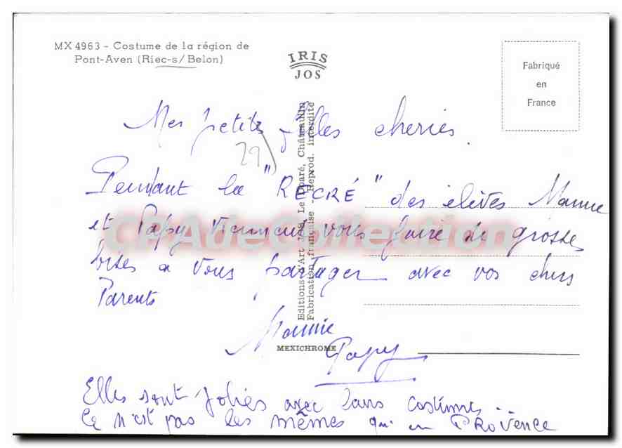 CPSM Pont Aven Costume De La Region De Riec Belon — Verso