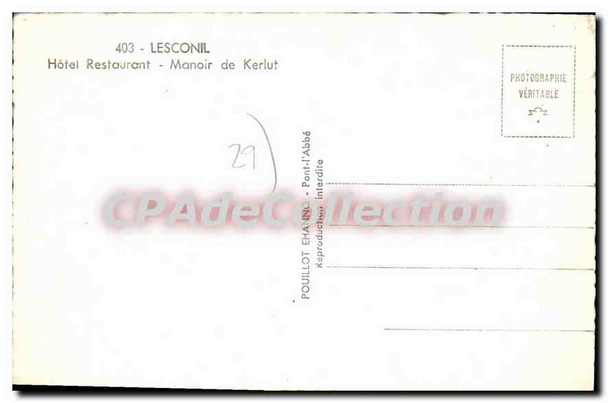 CPA Lesconil Hotel Restaurant Manoir De Kerlut — Rückseite