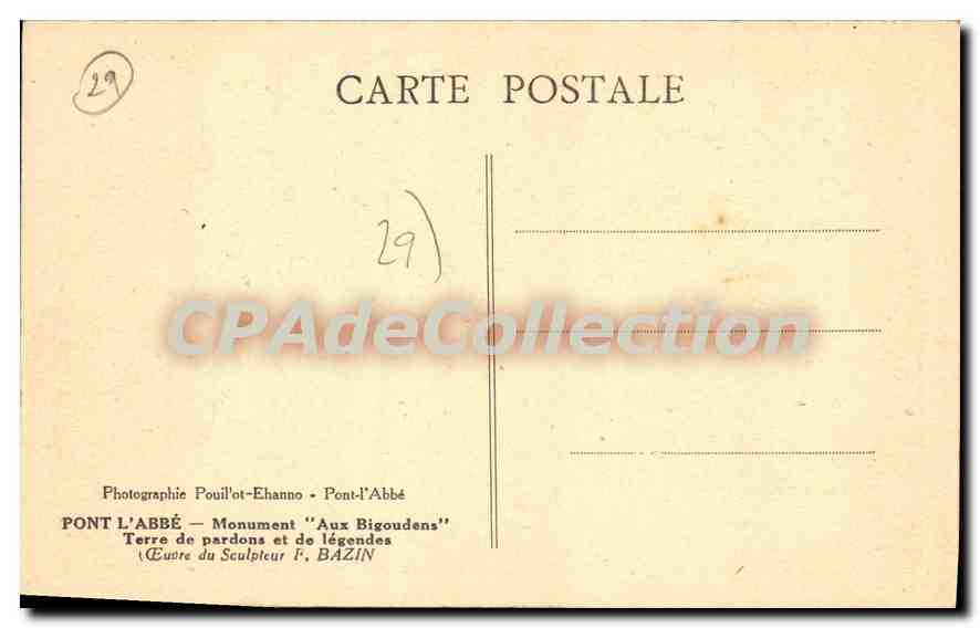 CPA Pont L'Abbe Monument Aux Bigoudens — Verso