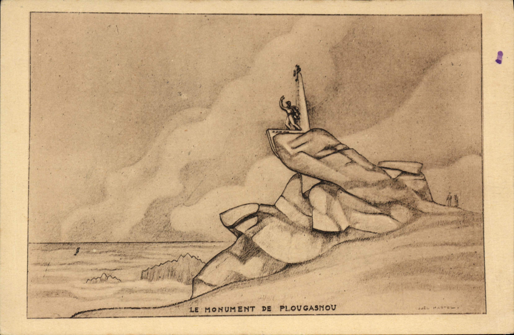 Le Monument de Plougasnou — dessin de Joël Martel — éditeur J. Martel et D. Durand