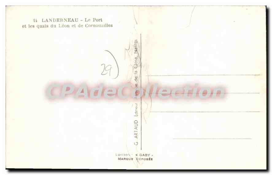 CPA Landerneau Le Port Et Les Quais Du Leon Et De Cornouailles — Rückseite