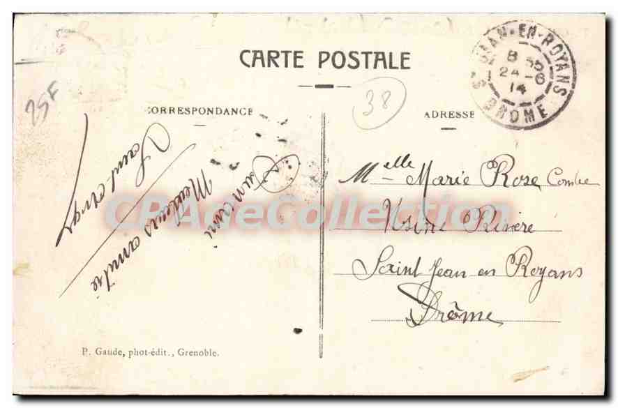 Grenoble - Le Pont de France et le Casque de Néron — P. Gaude, phot-édit., Grenoble, n°77 — Verso