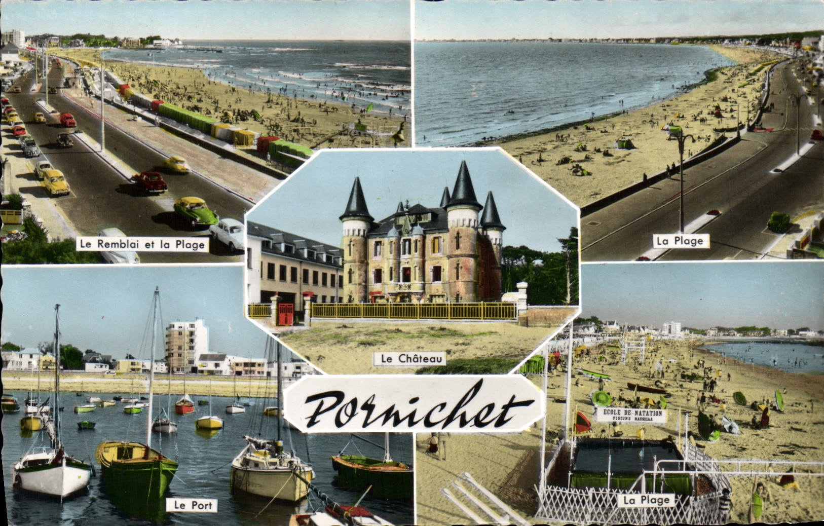 CPA Pornichet remblai port plage château