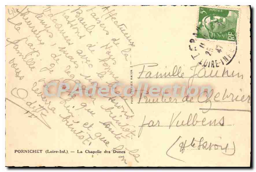 CPA Pornichet La Chapelle Des Dunes — Rückseite