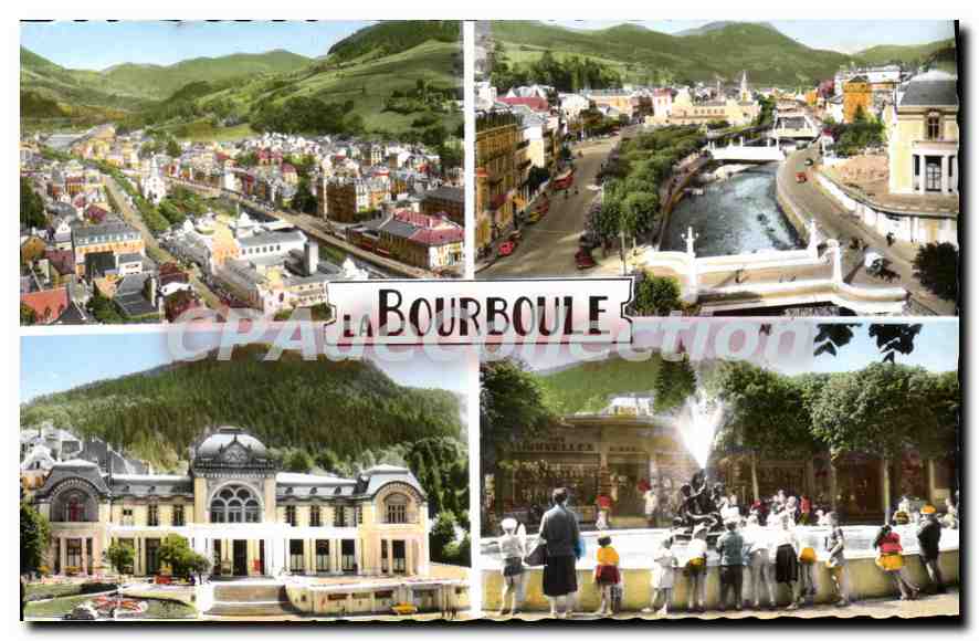 La Bourboule — vue générale, ponts sur la Dordogne, casino, jet d'eau — Chataineau & Cie, Bordeaux