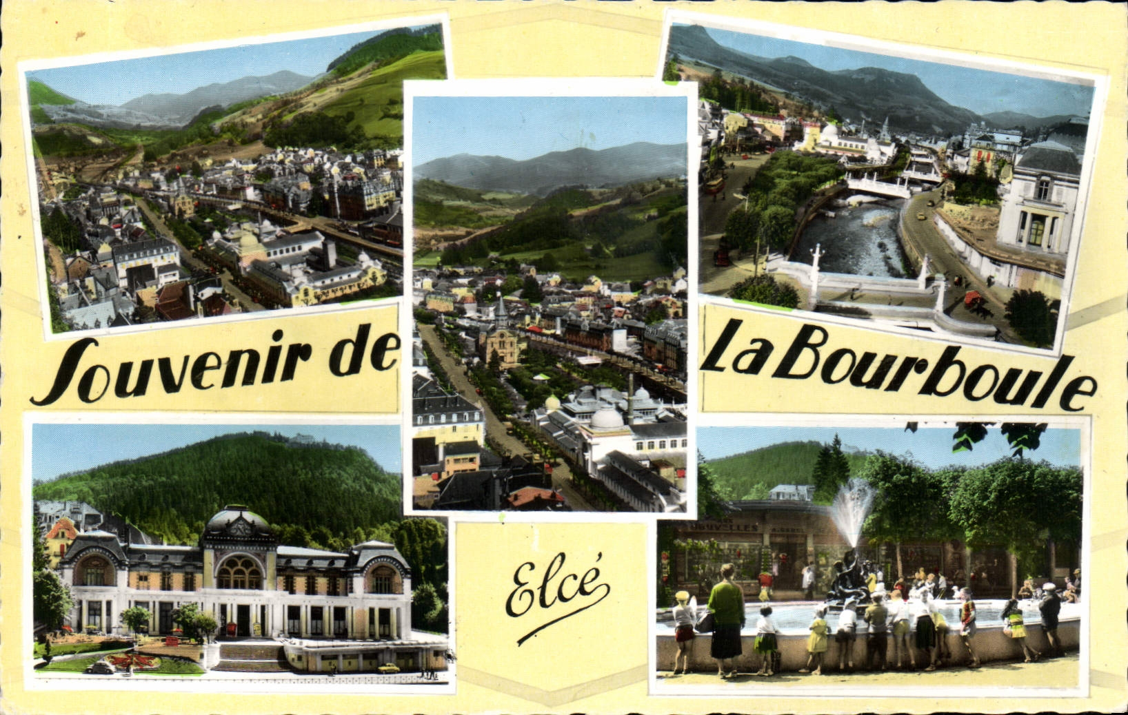 La Bourboule — Vue générale — Établissement Thermal et Le Jet d'eau — Éditeur L. Charagneau, n° de série non visible