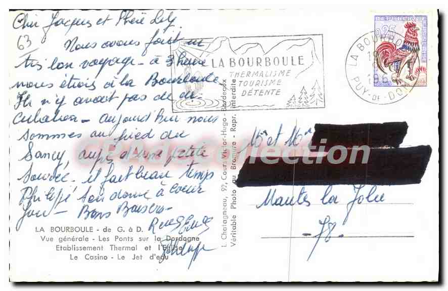 La Bourboule — Vue générale — Établissement Thermal et Le Jet d'eau — Éditeur L. Charagneau, n° de série non visible — Reverso