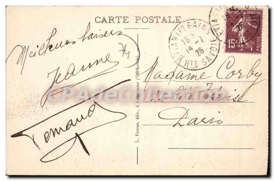 Évian-les-Bains (Hte-Savoie) — L'Établissement Thermal — L. Fauras, édit. — Verso