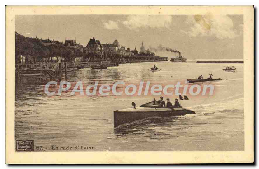 En rade d'Evian — vue de la côte et des bateaux — Collection de la Souvillers, n° 67