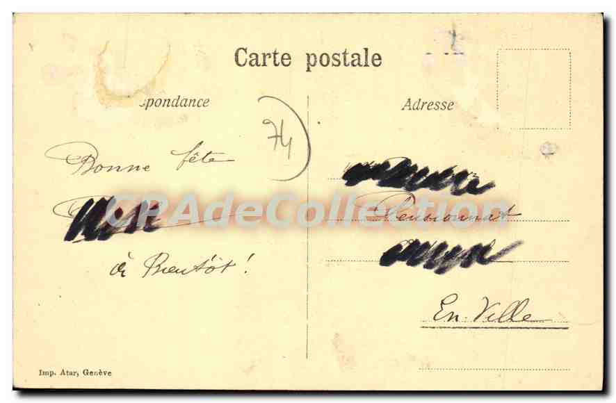 En rade d'Evian — vue de la côte et des bateaux — Collection de la Souvillers, n° 67 — Reverso