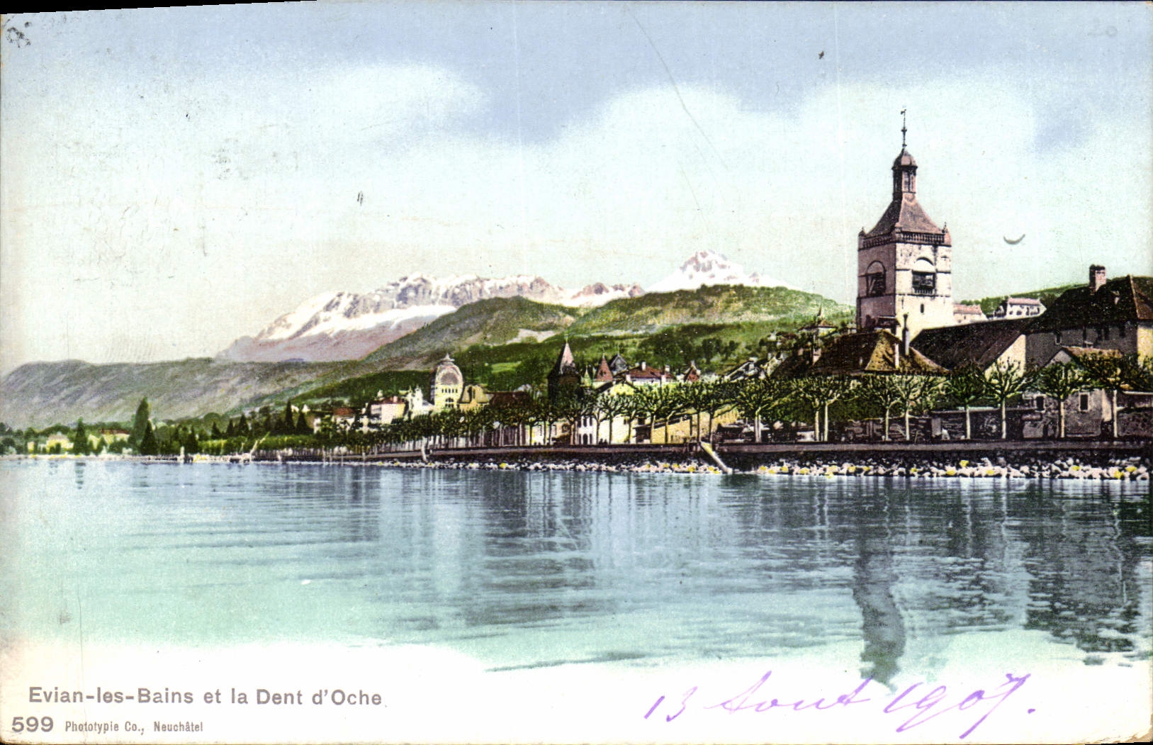 Evian-les-Bains et la Dent d'Ôche — Phototypie Co., Neuchâtel, n°599