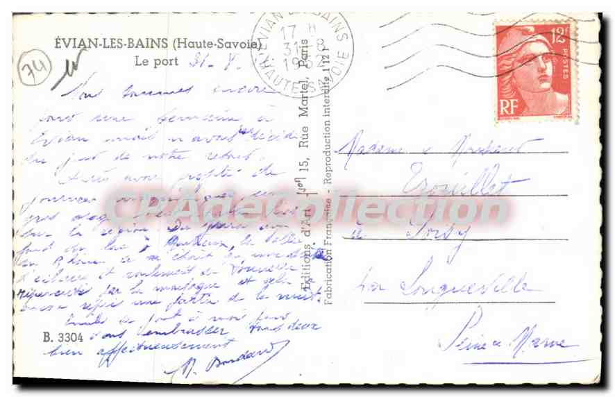Évian-les-Bains — Le port — Éditeur : Fabrication Française, n° B.3304 — Reverso