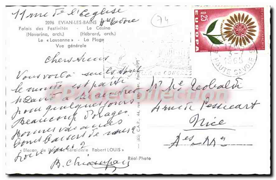 Evian-les-Bains — Souvenir d'Evian — R. LOUIS — Verso