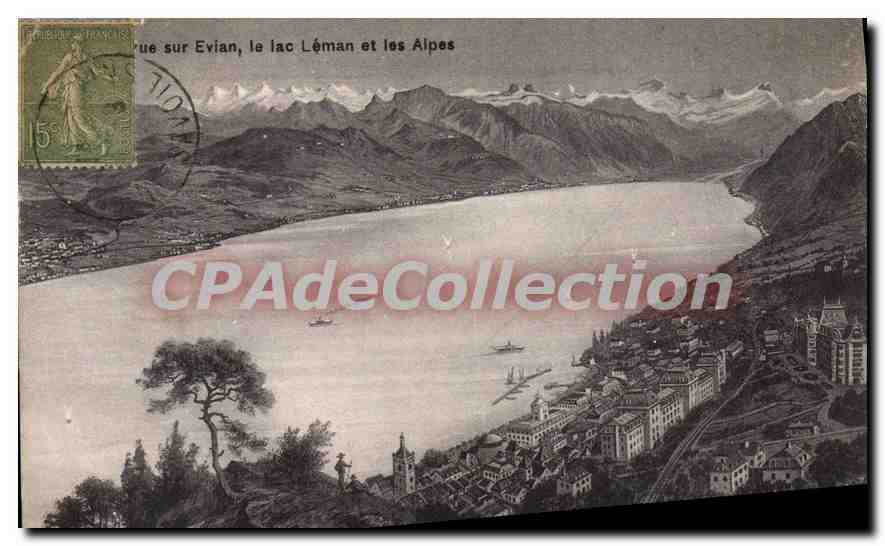 Vue sur Evian, le lac Léman et les Alpes — Phototypie Co. Nsouchätel