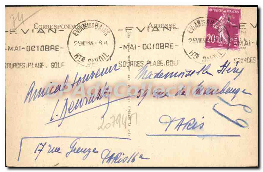 Evian-les-Bains — L'Église — LL. — n° 178 — Verso