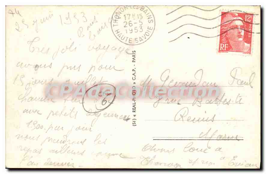 Évian-les-Bains — Départ du coulpirier de Lausanne — CPAdeCollection — Verso