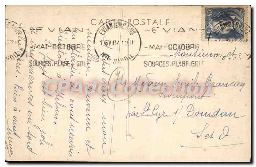 EVIAN-les-BAINS (Hte-Savoie) — Le Débarcadère du Casino (le meilleur coin pour la pêche) — Fournier, n°239 — Verso