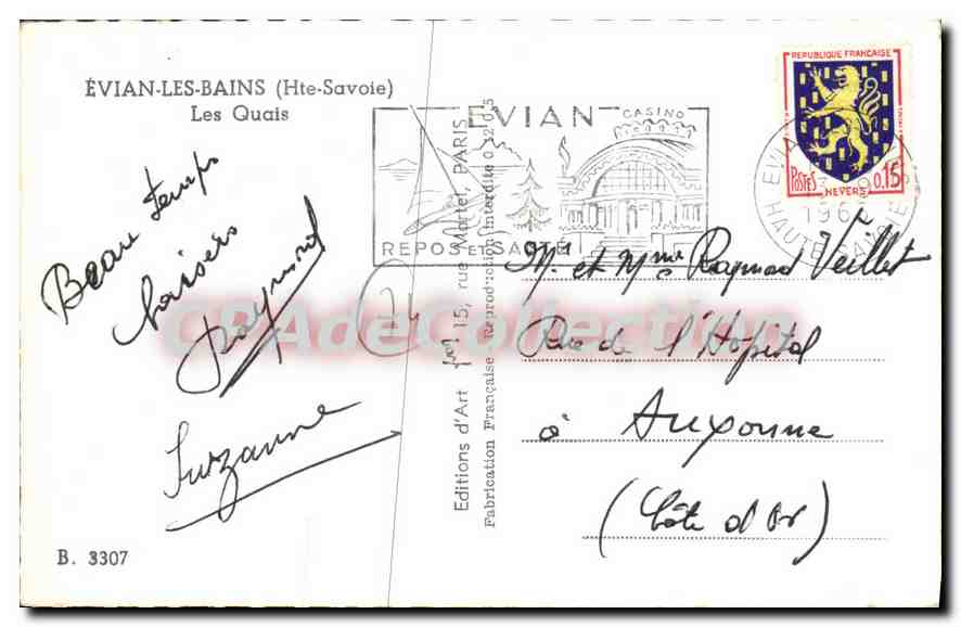 Évian-les-Bains — Les Quais — Éditions d'Art, n° B. 3307 — Verso