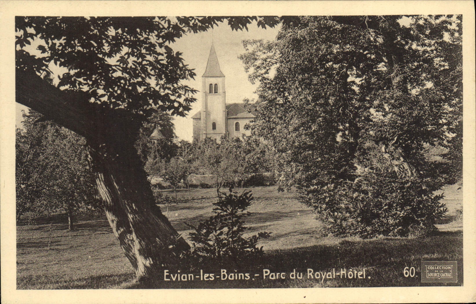 Evian-les-Bains - Parc du Royal-Hôtel — vue de l'église — Collection Source D'Oréal, n°60