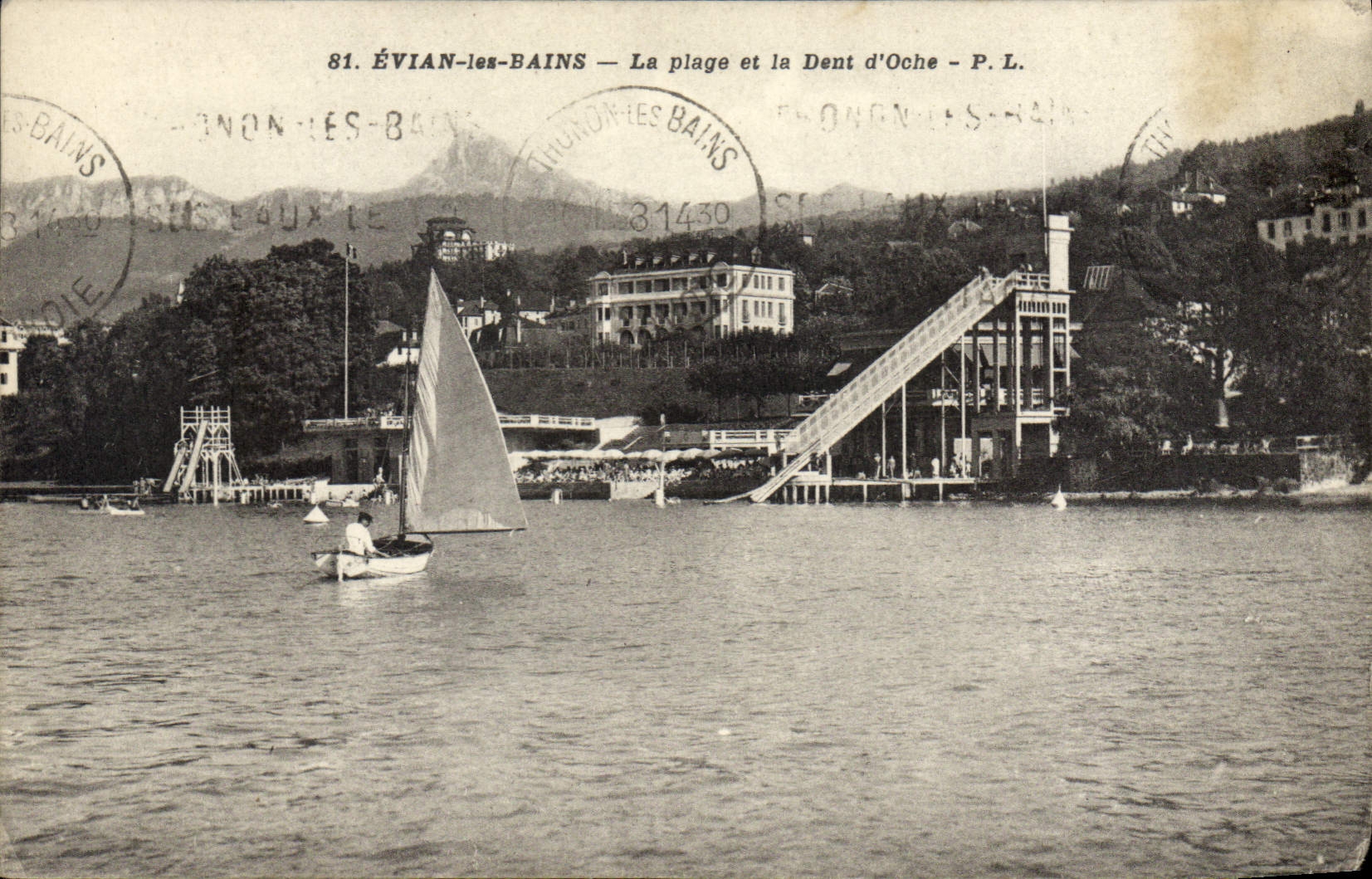 ÉVIAN-les-BAINS — La plage et la Dent d'Oche — P.L.