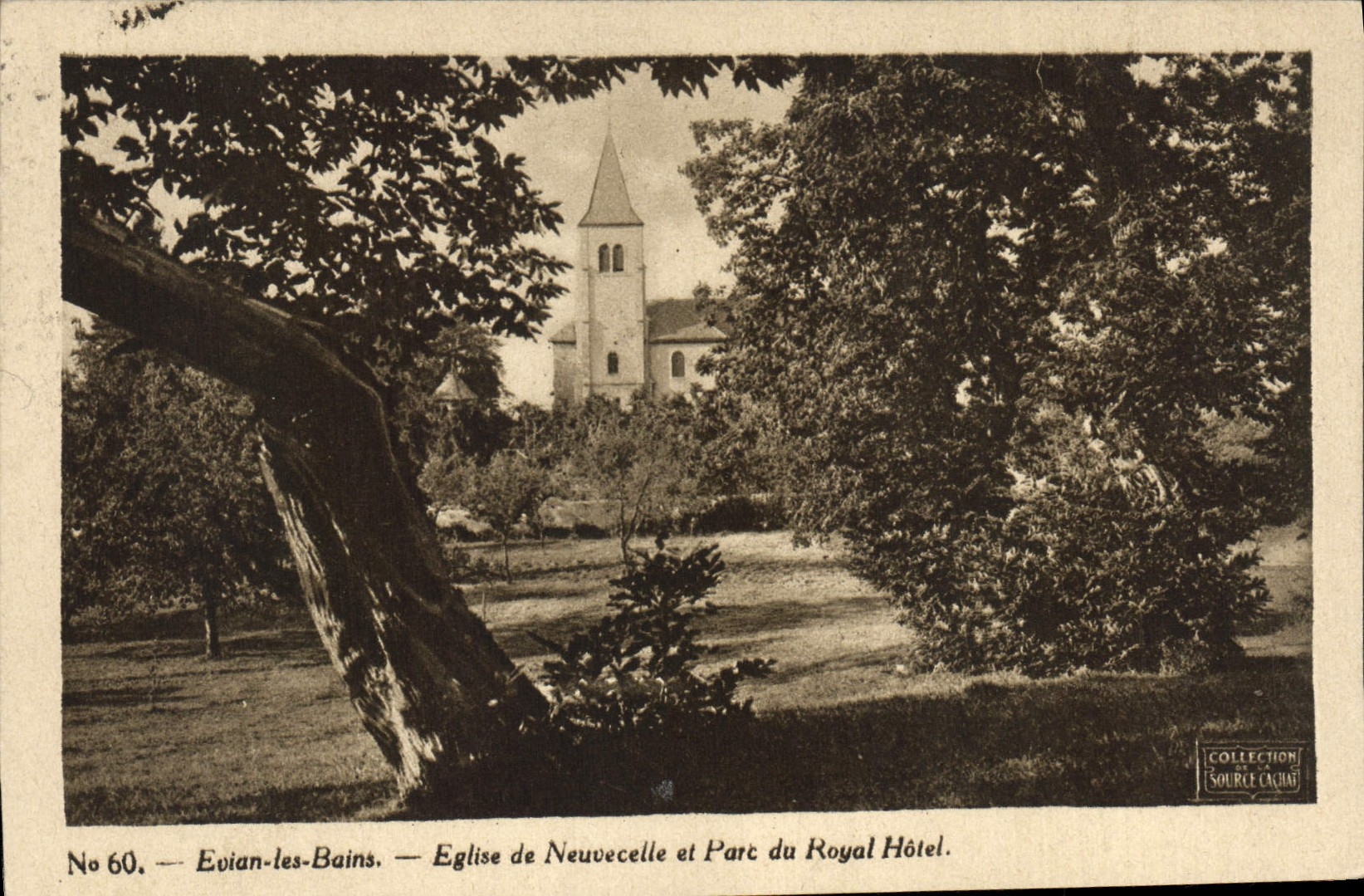 Evian-les-Bains — Église de Neuvecelle et Parc du Royal Hôtel — Collection Source Cachat, n°60