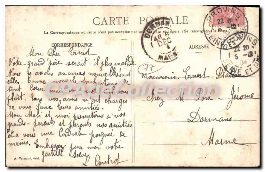 Provins — Porte Saint-Jean et puits de la Citadelle — A. Vernant, édit. — Verso
