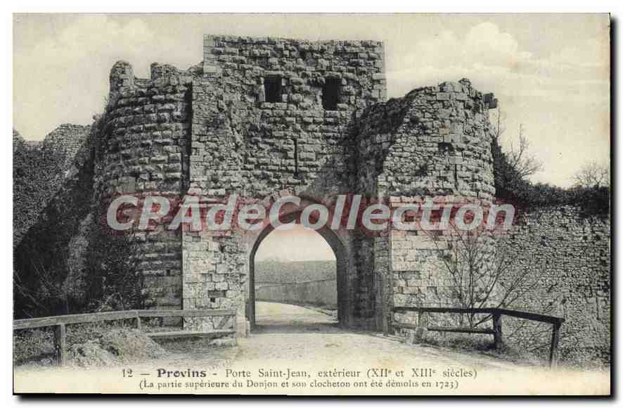 Previns - Porte Saint-Jean, extérieur (XIIe et XIIIe siècles) — La partie supérieure du Donjon et son clocheton ont été démolis en 1723 — Collection Finmin Louis à Provins, S. (verso)
