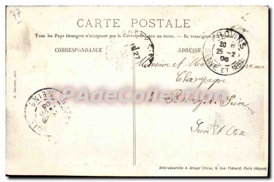 Provins — La Tour de César et le Dôme de Saint-Quiriage — A. Vernet, édit. — Verso