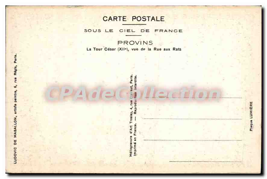 Provins — La Tour César (XIIIe), vue de la Rue aux Rats — Ludovic de Magallon — Verso