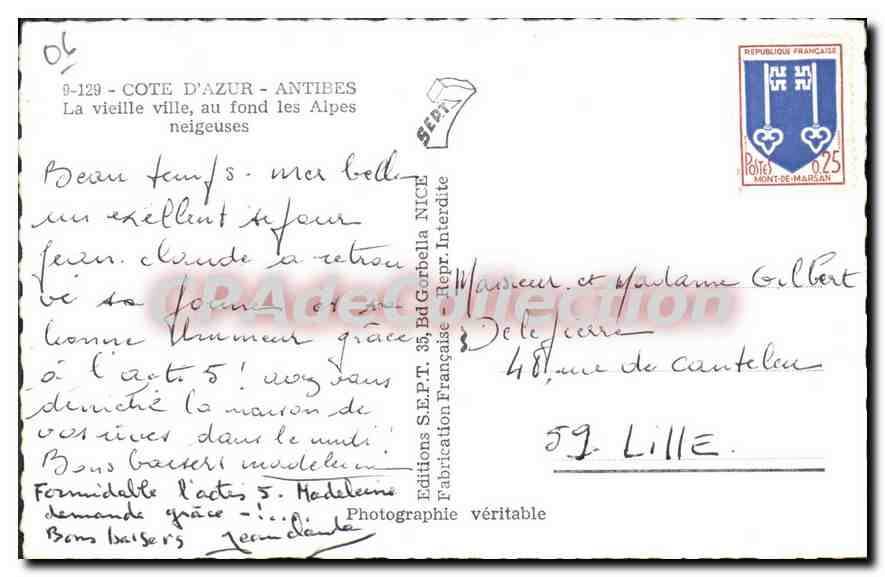 CPA Antibes Cote D'Azur La Vieille Ville Au Fond Les Alpes — Rückseite